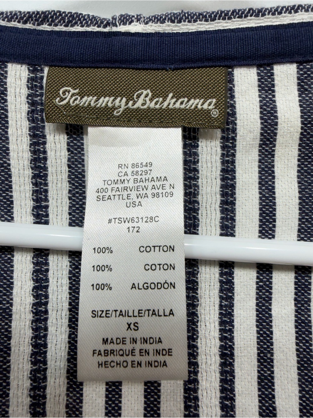 Tommy Bahama Hooded Striped Cover Up Tunic Dress XS Blue White 100% Cotton - Picture 9 of 12